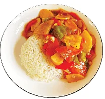 الأرز مع البطاطا والجزر المقلي